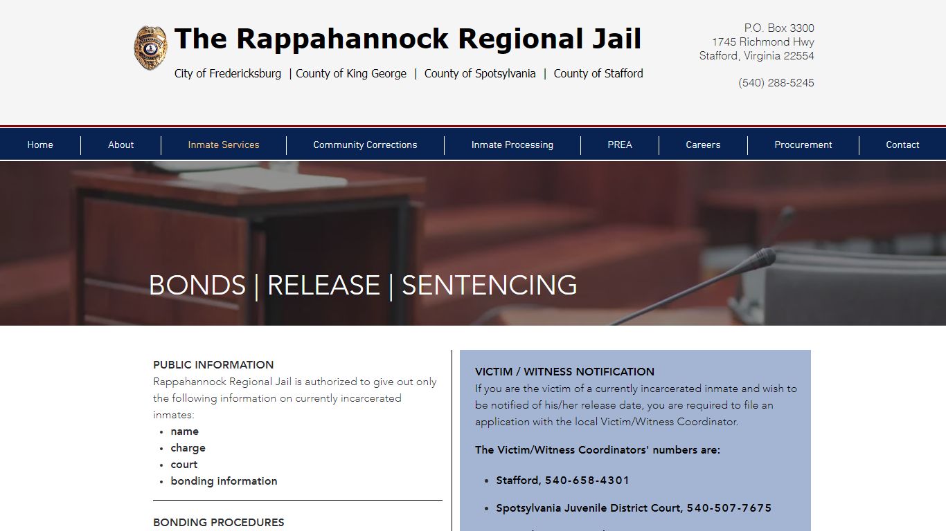 Rappahannock Regional Jail | Bonds, Release, Sentencing